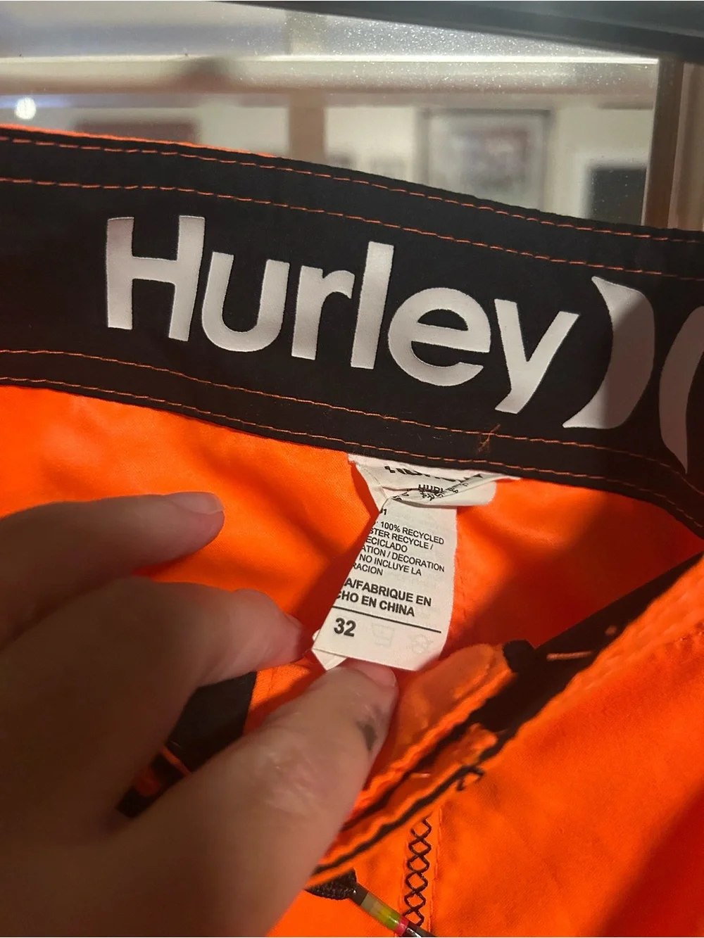 Hurley Neon Orange Men's Board Shorts with Black Drawstring